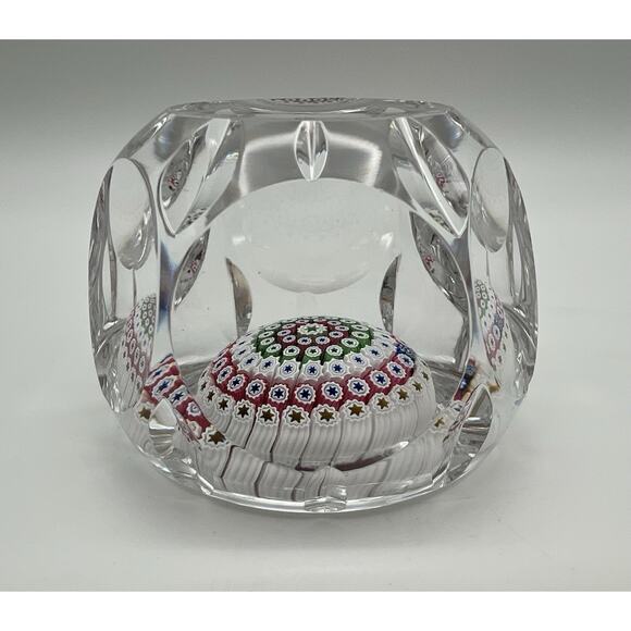 Whitefriars 1974 Faceted Pink Green Millefiori Art Glass Paperweight 3” England - Picture 4 of 13